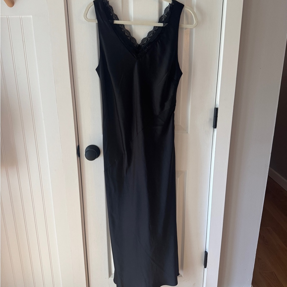 Nicole Miller Black Lace-Trimmed Slip Dress